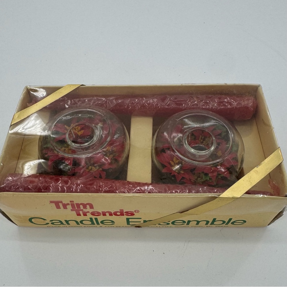 Trim Trends Candle Ensemble Red Candle Holders 2 Glass Holiday Decor Vintage
